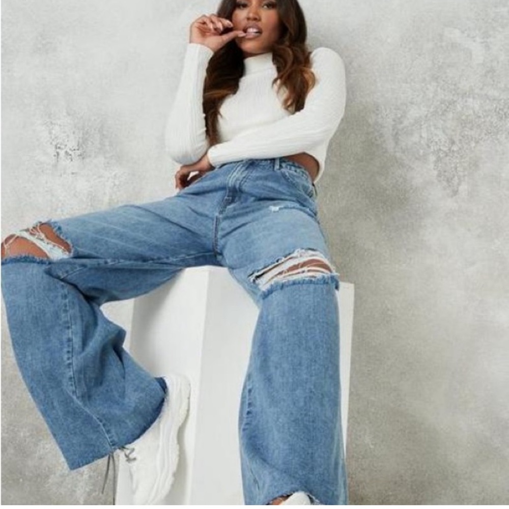 Blue Knee Rip Baggy Boyfriend Jeans